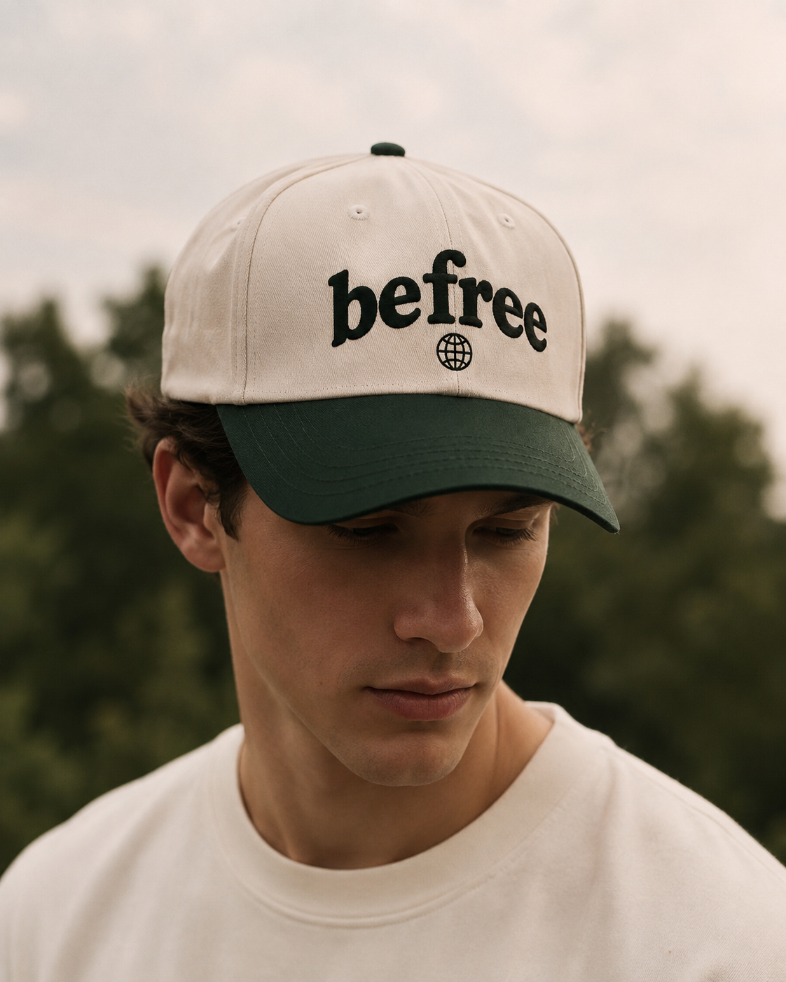 befree Cap Tan/Khaki - woman wearing tan cap with befree embroidery